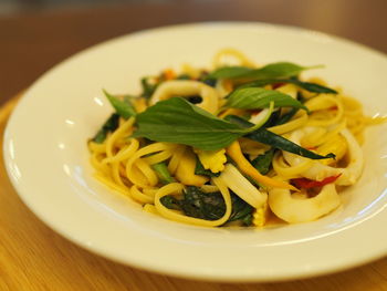 Close-up of food in plate on table