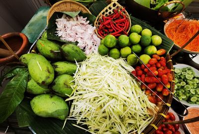 High angle view of fruits for sale in market