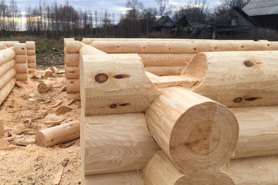 Close-up of stack of firewood