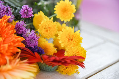 Close-up of flowers on table