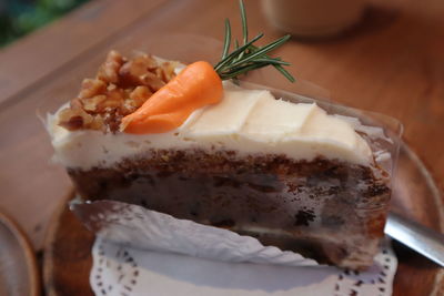 Close-up of dessert served in plate