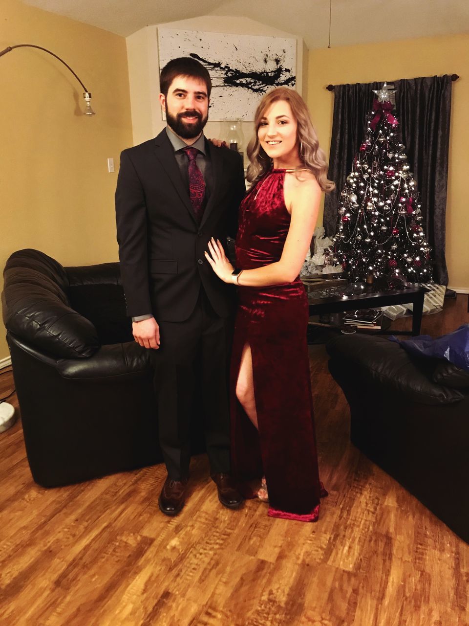 two people, young women, indoors, full length, young adult, looking at camera, suit, smiling, happiness, young men, togetherness, formalwear, love, real people, celebration, lifestyles, beautiful woman, standing, well-dressed, portrait, men, evening gown, day, people
