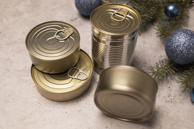 High angle view of objects on table