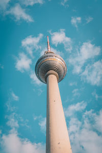 Low angle view of fernsehturm against sky