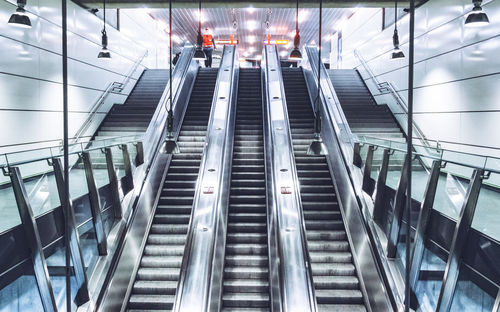 Low angle view of escalator in building