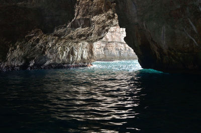 Mouth of the blue cave in the adriatic sea in kotor bay, montenegro