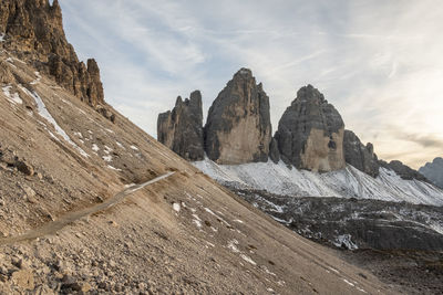 Rock formations on landscape against sky