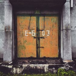Closed door of abandoned building