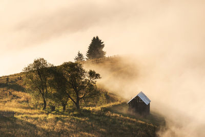 House on field against sky