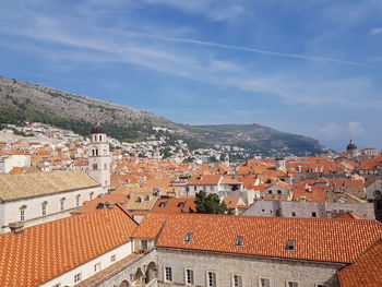 High angle view of townscape against sky