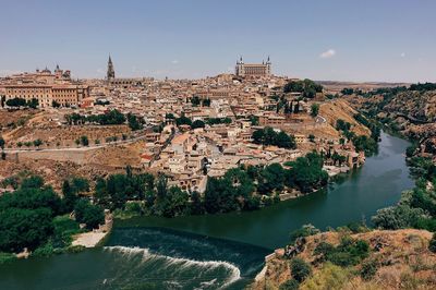 High angle view of river against clear sky