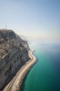 High angle view of sea against clear sky