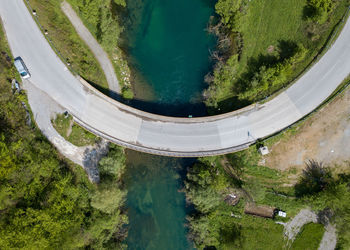 High angle view of swimming pool by lake