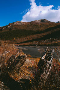 Scenic view of river and mountain against sky at denali national park and preserve