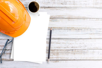 High angle view of coffee on table