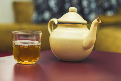 Close-up of  moroccan tea cup on table