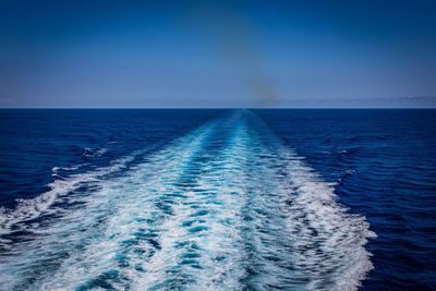 Scenic view of sea against clear blue sky