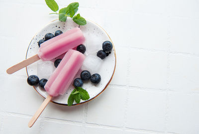 Ice cream popsicles from fresh organic blueberries. summer sweets and desserts. vegan food.