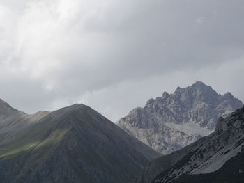 Scenic view of mountains against cloudy sky