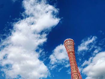 Low angle view of ferris wheel against cloudy sky