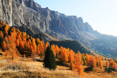 Scenic view of mountains against sky during autumn