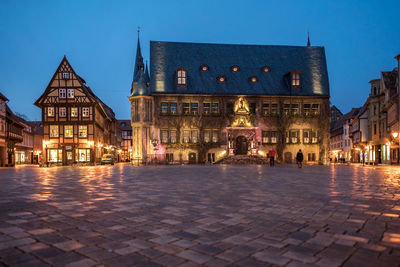 View of buildings at night