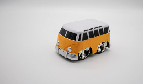 High angle view of toy car on white background