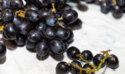 High angle view of grapes on table