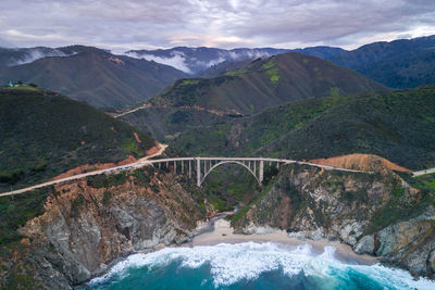 Bixby creek bridge also known as bixby canyon bridge, on the big sur coast of california. drone