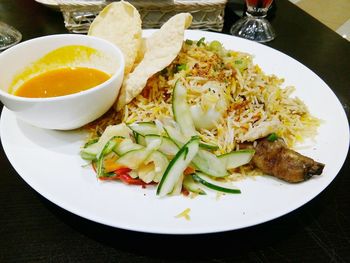 Close-up of served food in plate