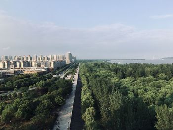 Panoramic shot of buildings and sea against sky