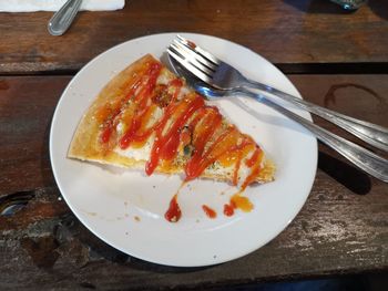 High angle view of food in plate on table