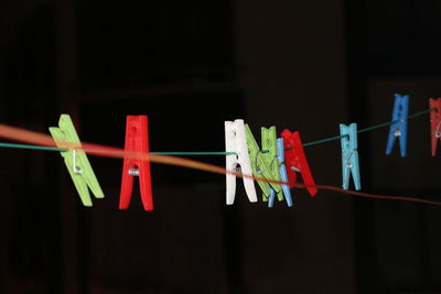 Close-up of clothes drying on clothesline