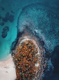 High angle view of rusty metal on beach