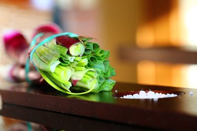 Close-up of dessert in plate on table