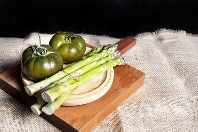 High angle view of vegetables on cutting board