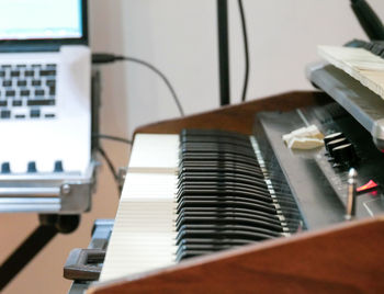 Close-up of piano keys at home