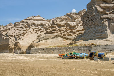 Vlichada beach in santorini , greece and blue sky