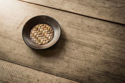 High angle view of drink on table