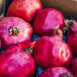 High angle view of apples for sale in market