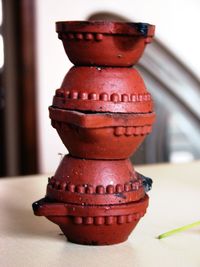 Close-up of red drawing on white wall