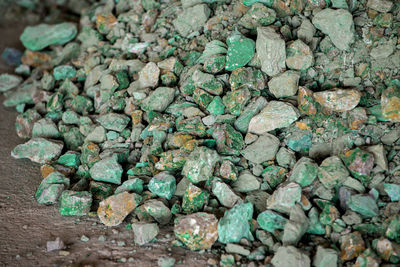 High angle view of copper rocks on field