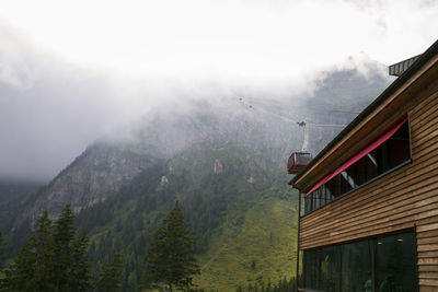 Scenic view of mountains and buildings against sky