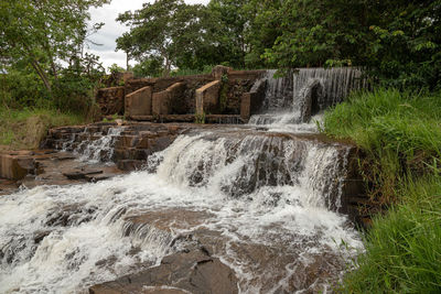 Water flowing through rocks in forest