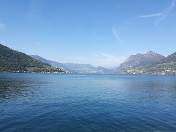 Scenic view of lake against blue sky