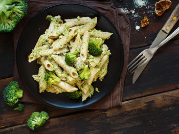 Pasta in plate on table