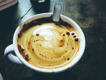 High angle view of coffee on table