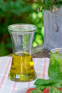 Close-up of drink on glass table