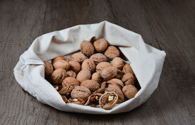 High angle view of cookies in plate on table