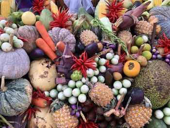 High angle view of pumpkins for sale at market